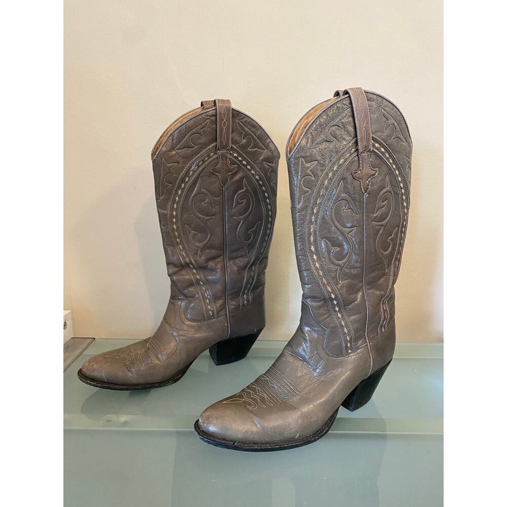 Womens Embroidered Dan Post Boots Size 7 Cowboy Western Gray Leather snip toe - Picture 2 of 8